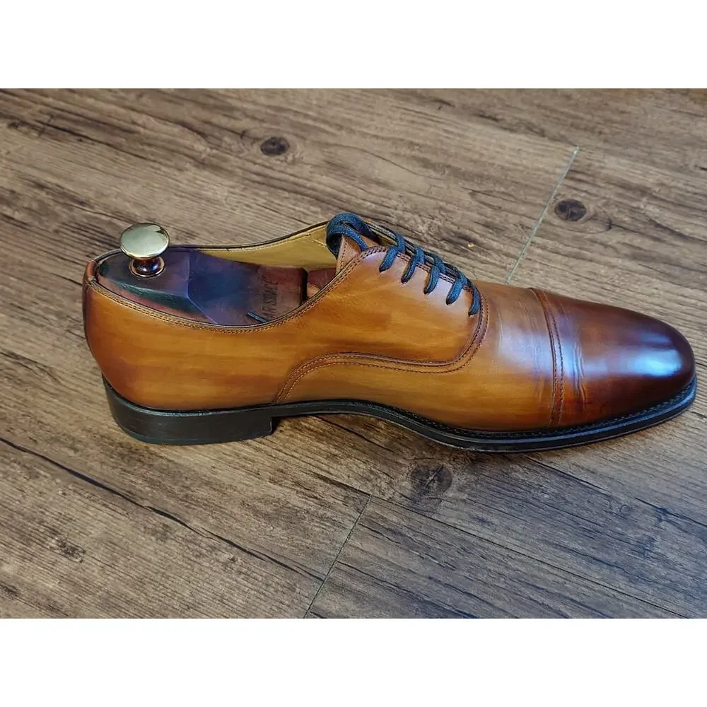 Magnanni Men’s Captoe 9.5M Brown Burnish Leather Oxford Dress Shoes